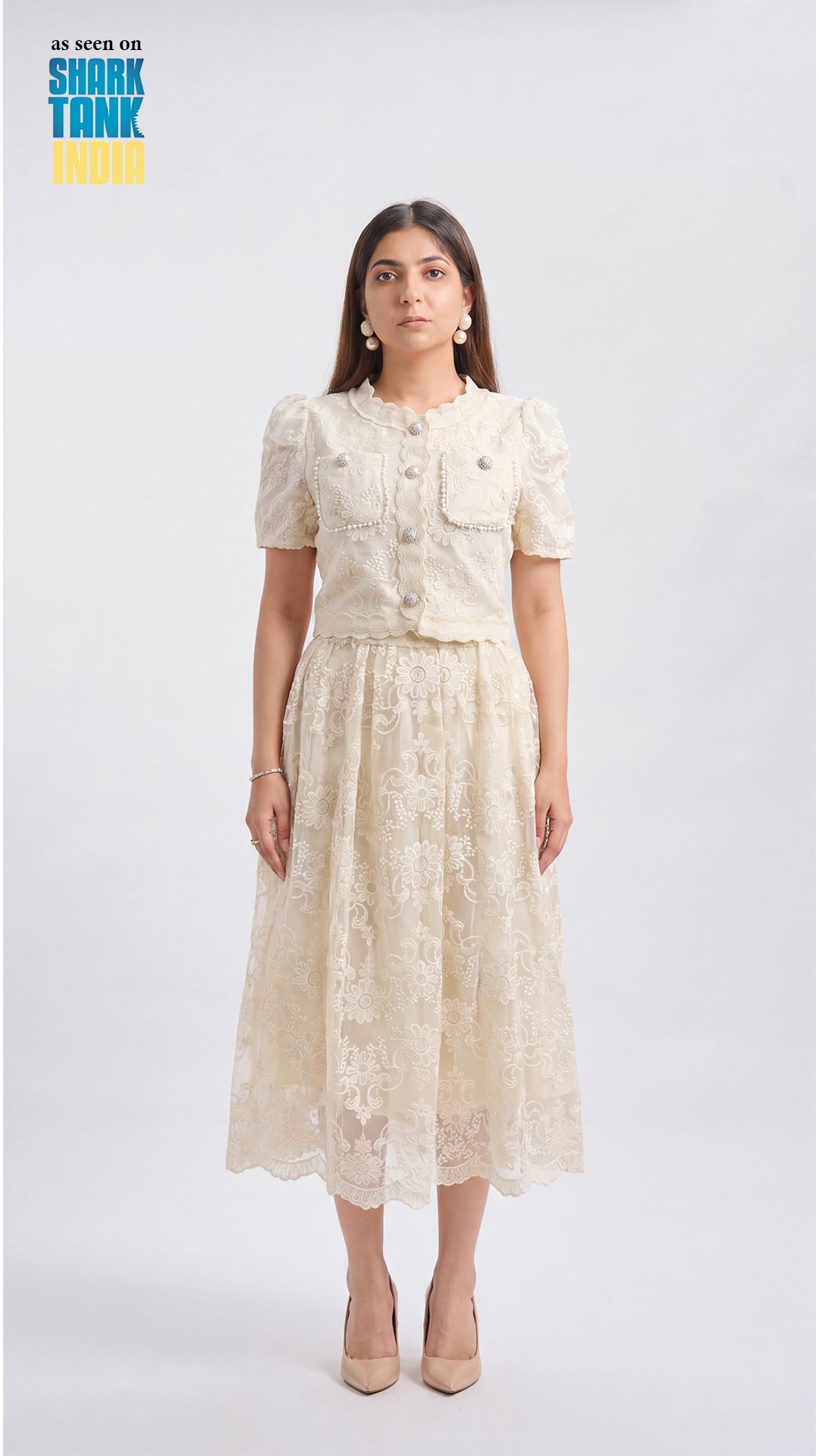 knee length dresses for ladies Tbfo Safed Pari Cream Coord Set – TBFO