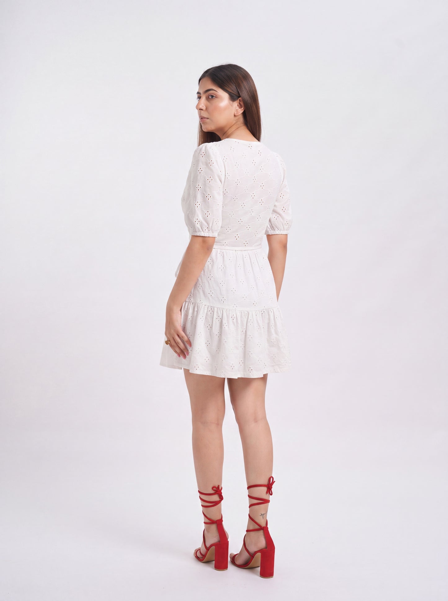 White Cotton Wrap Schifli Dress