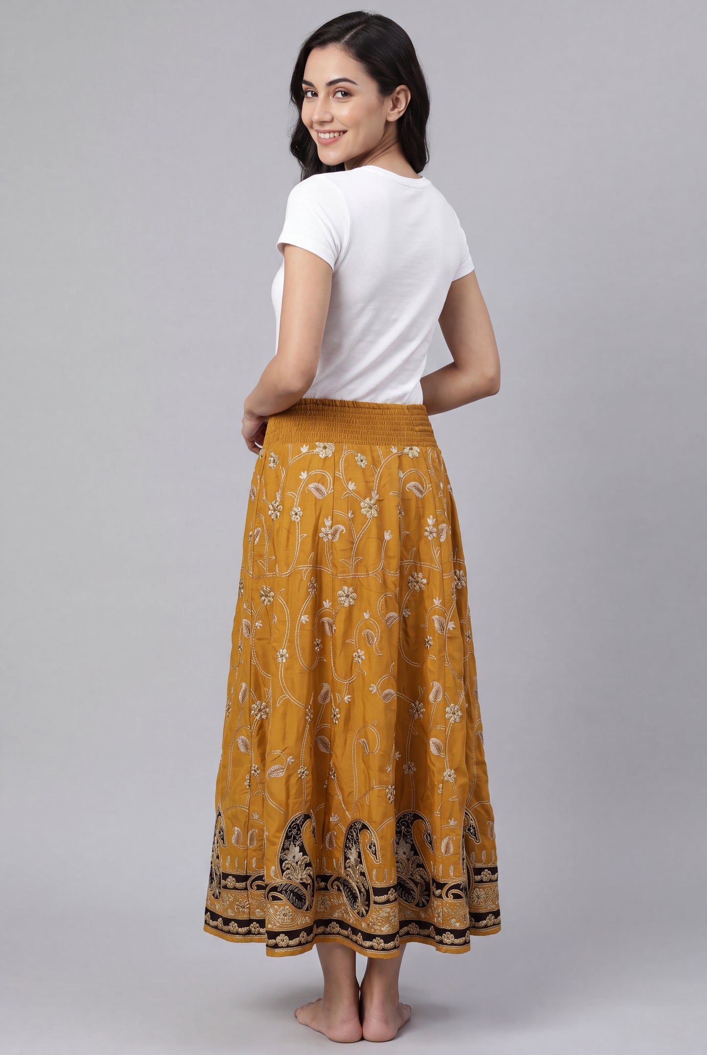 Tbfo Mustard Embroidered Skirt