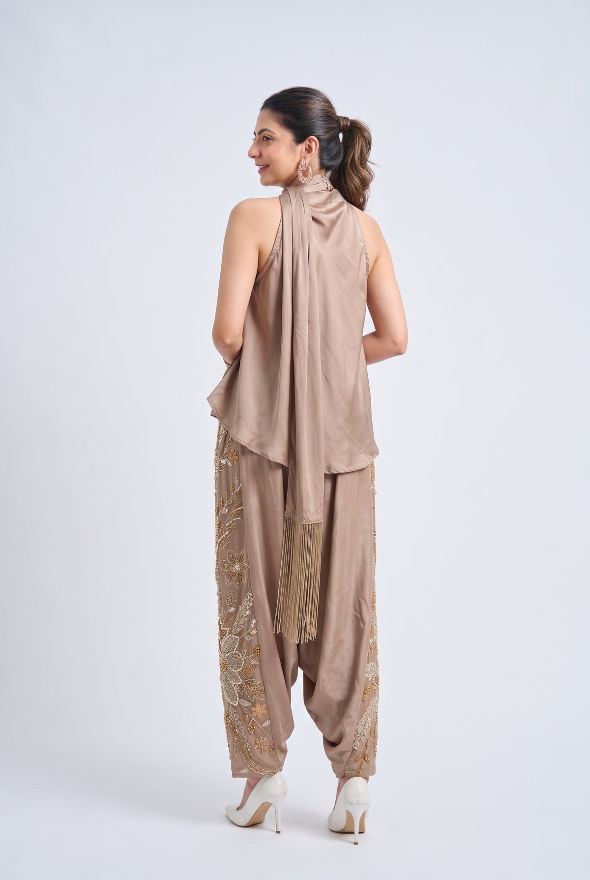 Tbfo Dhoti Baddie – Embellished Halter Top & Dhoti Pant Set