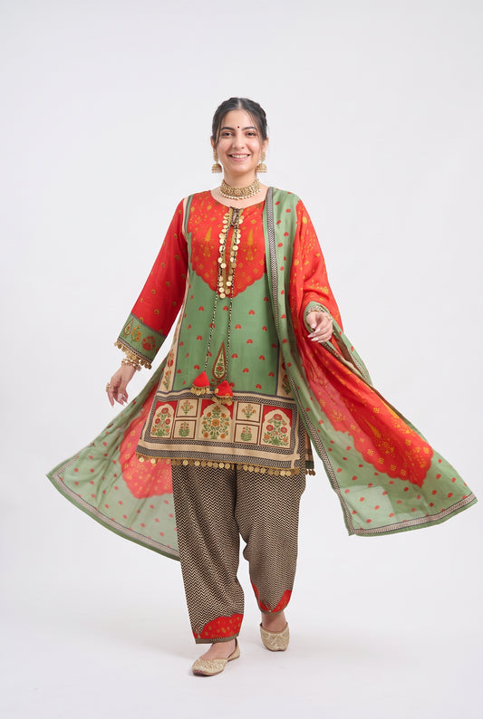 Tbfo Sikka Printed Kurta Pant & Dupatta Set