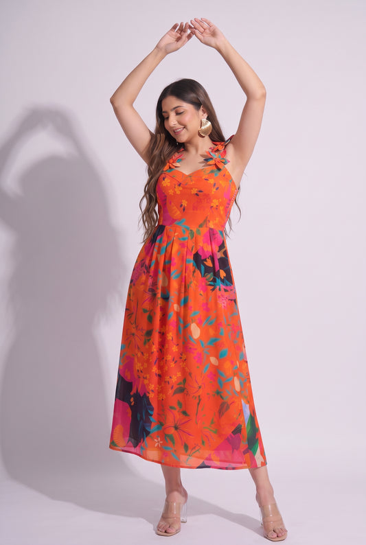 Tbfo palm orange dress