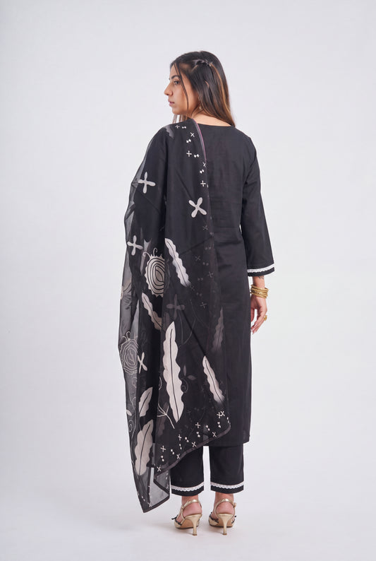 Tbfo Black Canvas Kurta Set