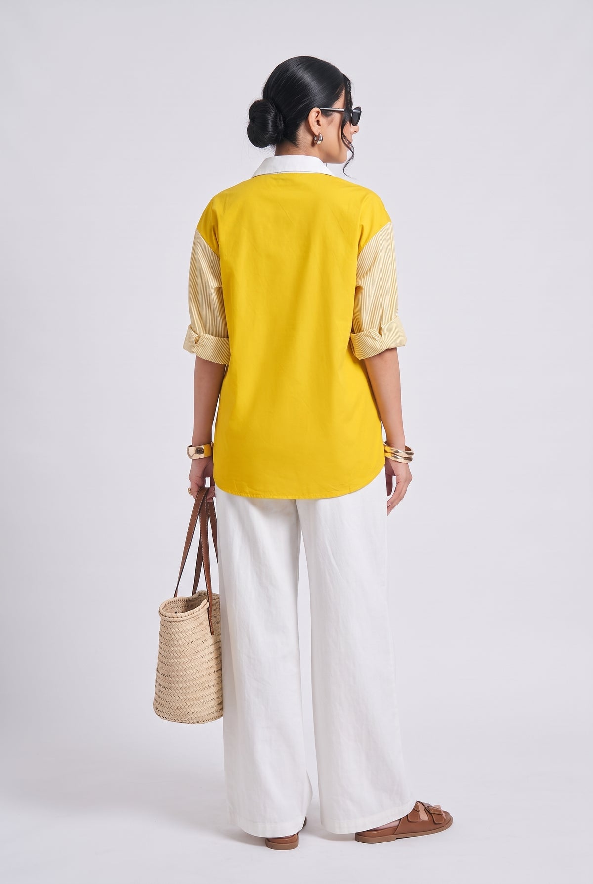 Tbfo Daisy Yellow – Floral Embroidered Wrap Shirt