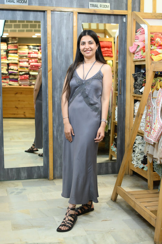 Grey cat satin dress - TBFO