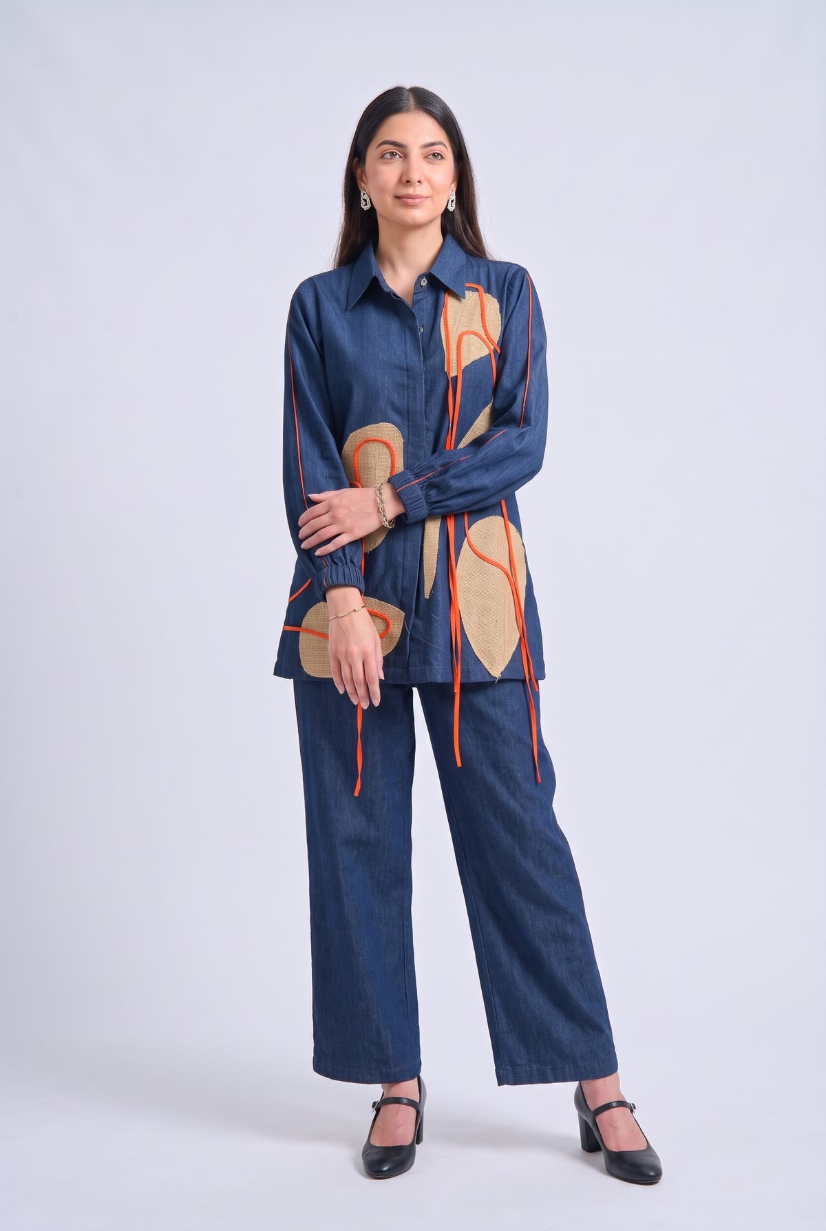 Tbfo Tumbadh – Abstract Embellished Denim Shirt & Trouser Set