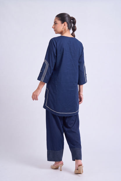 Tbfo Dhabba – Contrast Piping Kurta Pant Set