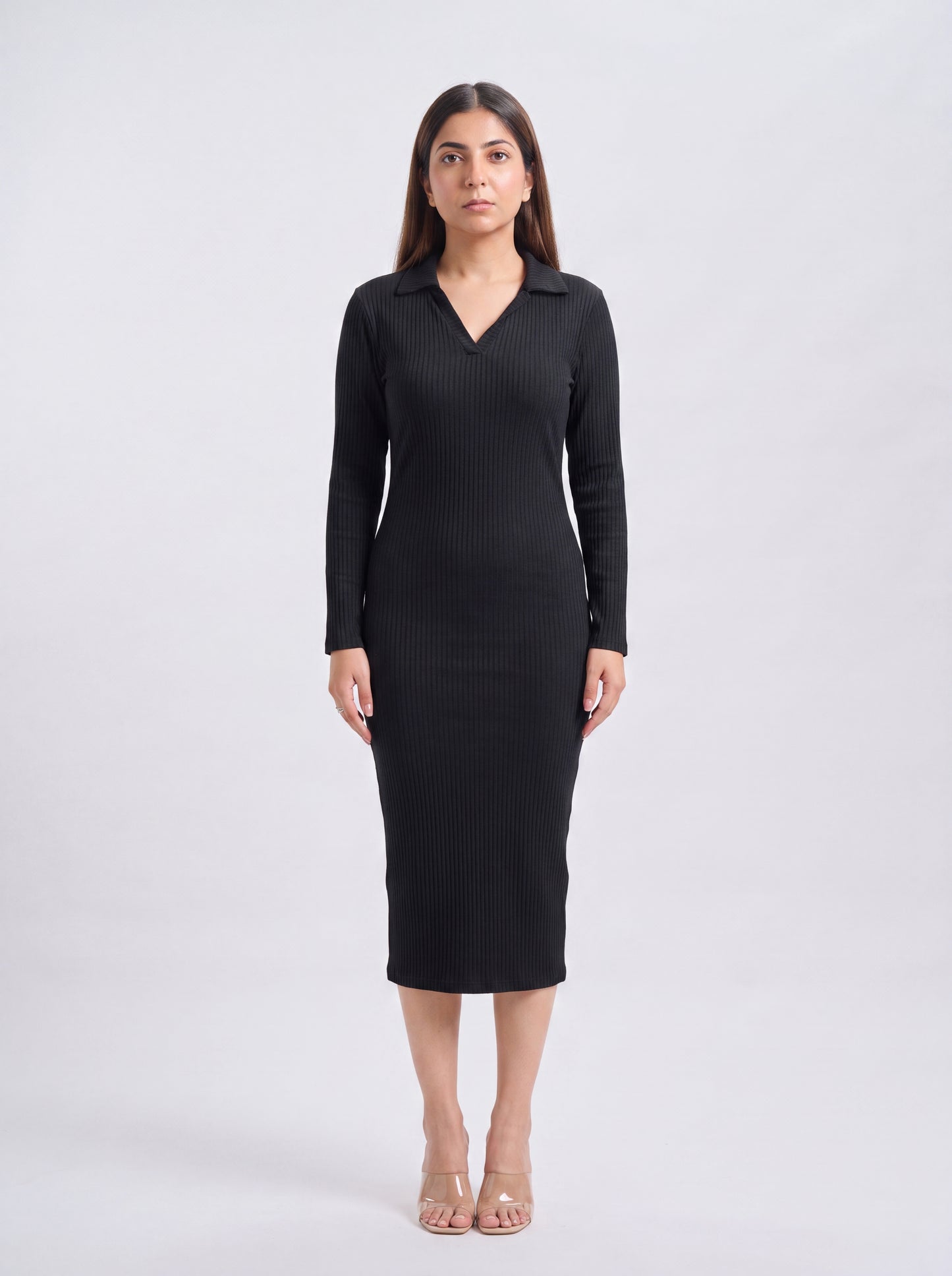 Tbfo Collared Knit Midi Dress