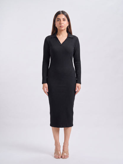 Tbfo Collared Knit Midi Dress