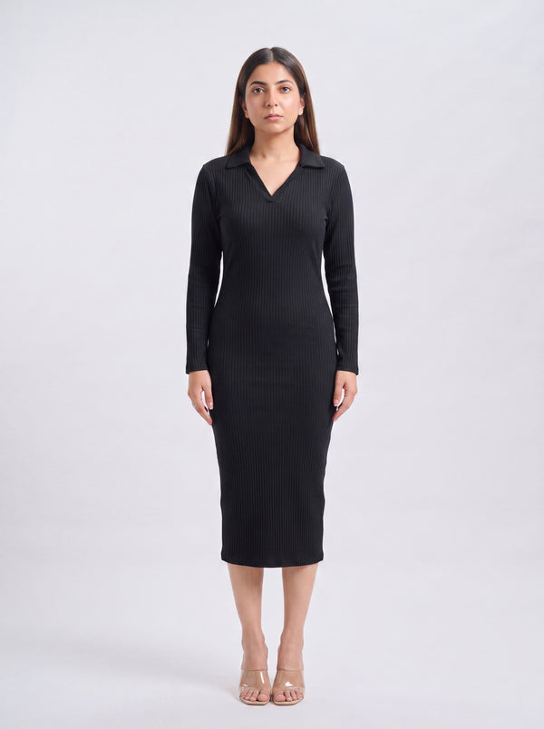 Tbfo Collared Knit Midi Dress
