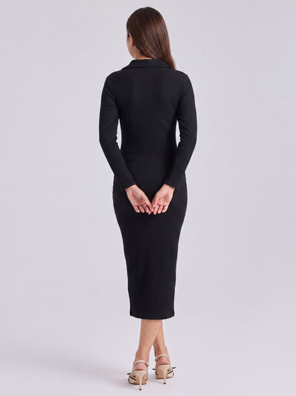 Tbfo Collared Knit Midi Dress