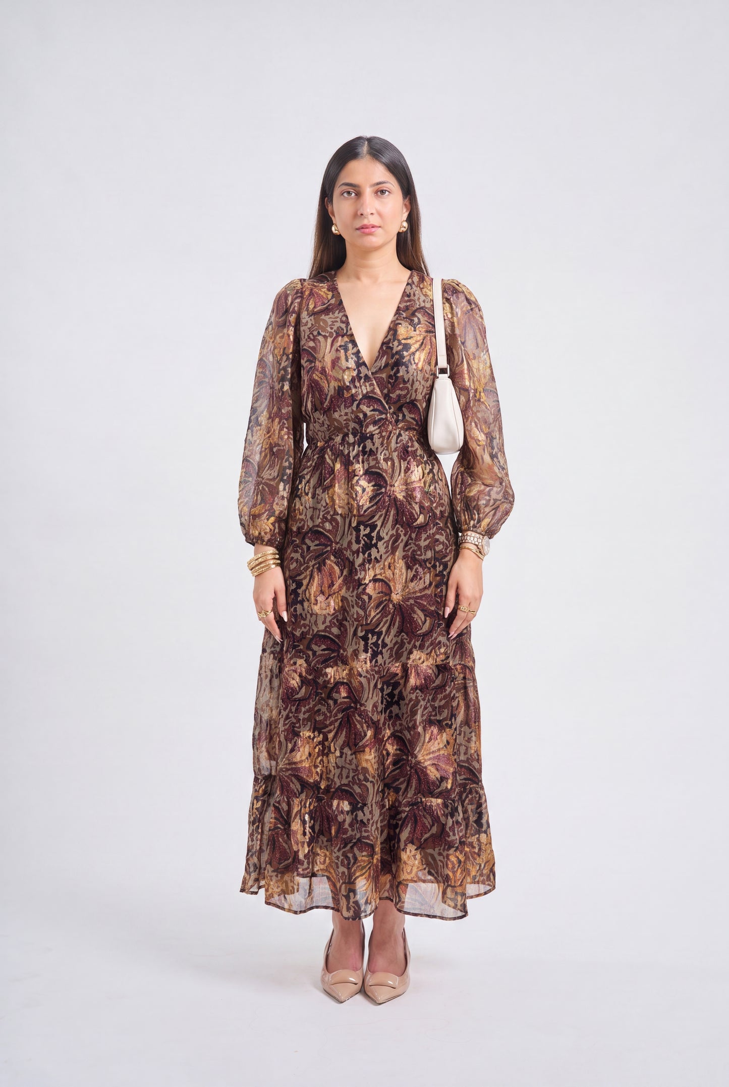Tbfo Lurex Evening Brown Dress
