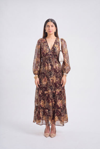 Tbfo Lurex Evening Brown Dress