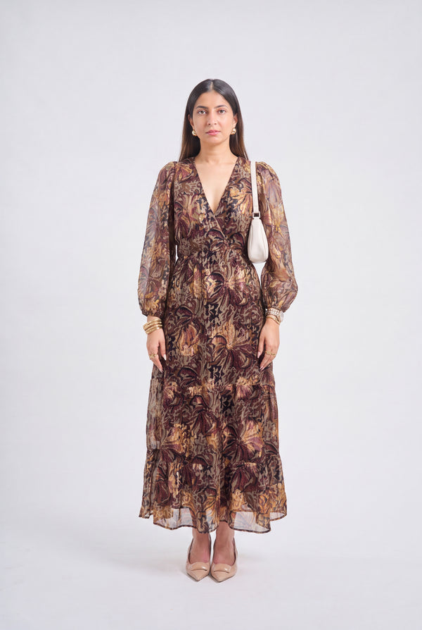 Tbfo Lurex Evening Brown Dress