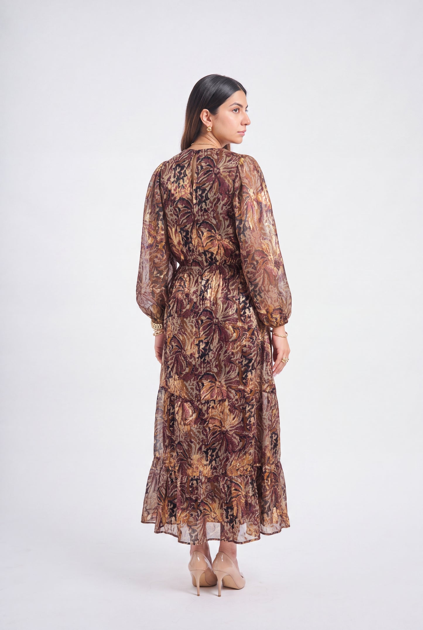 Tbfo Lurex Evening Brown Dress