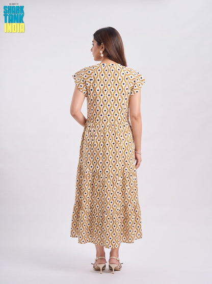 Tbfo Printed V Neck Dori Cotton Dress