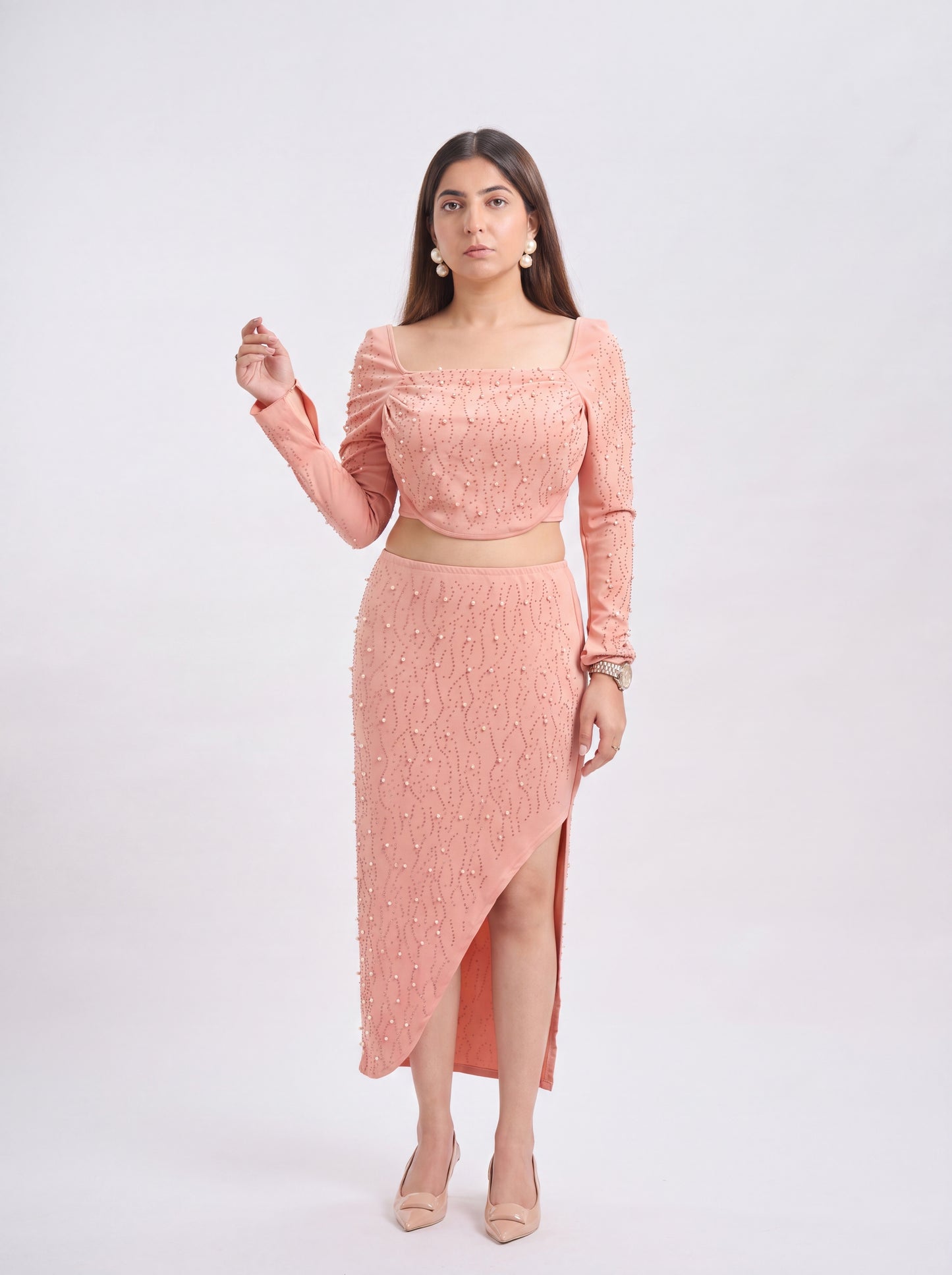 Tbfo Pearl Peach Skirt Top Coord Set