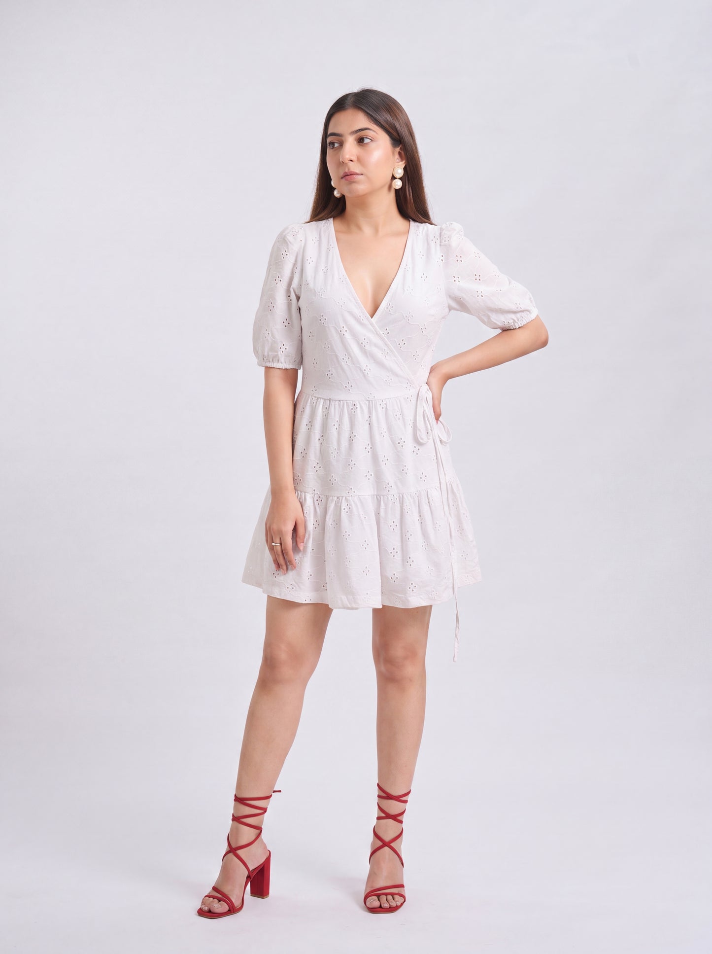 White Cotton Wrap Schifli Dress