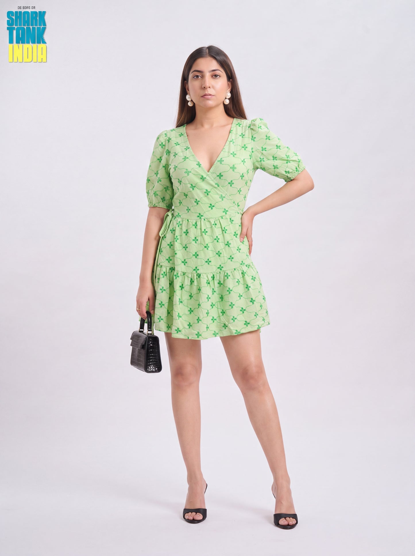 Tbfo Green Cotton Wrap Short Dress