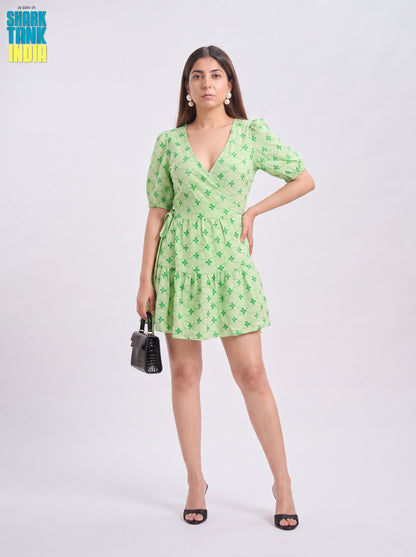 Tbfo Green Cotton Wrap Short Dress