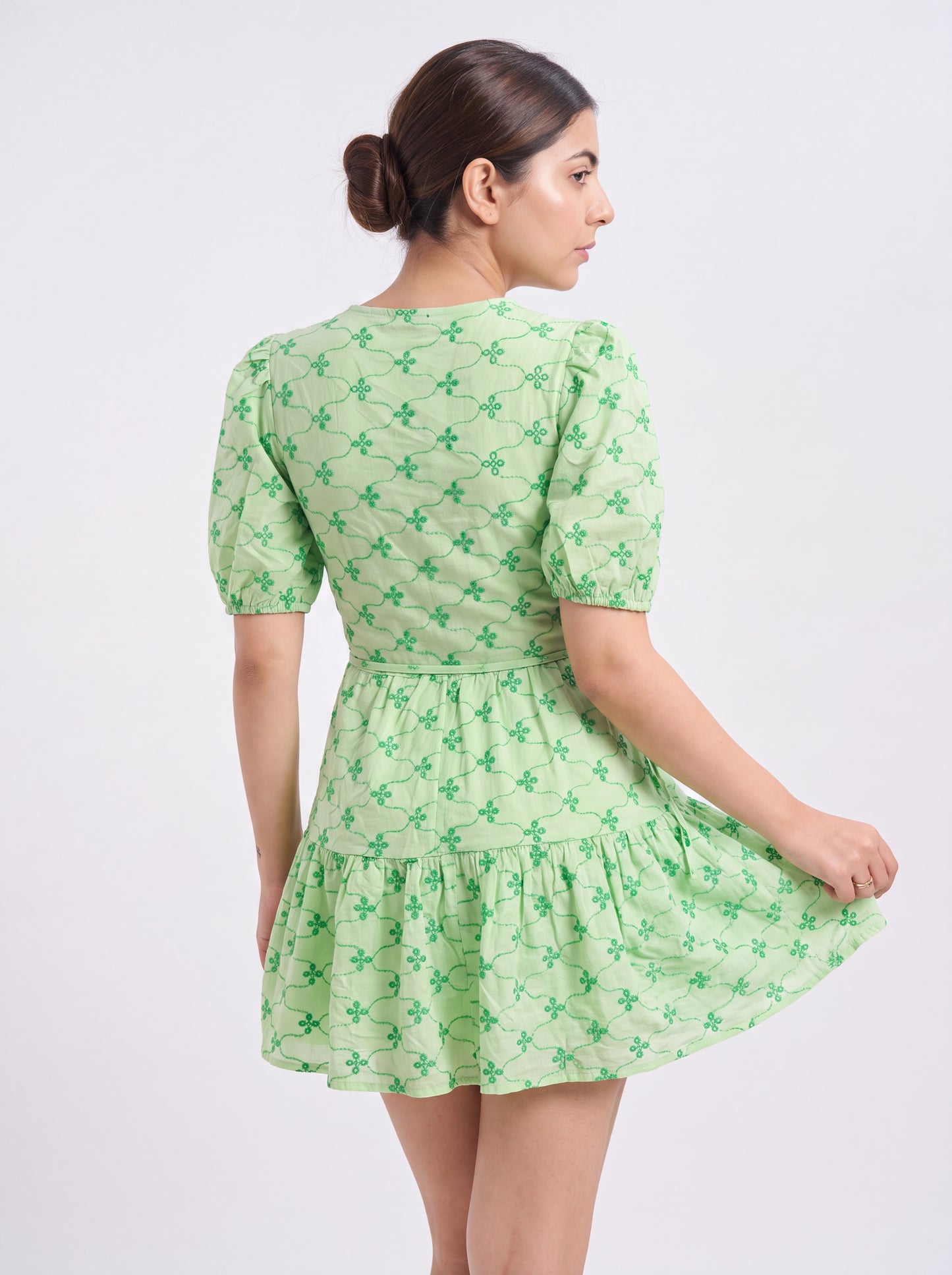 Tbfo Green Cotton Wrap Short Dress