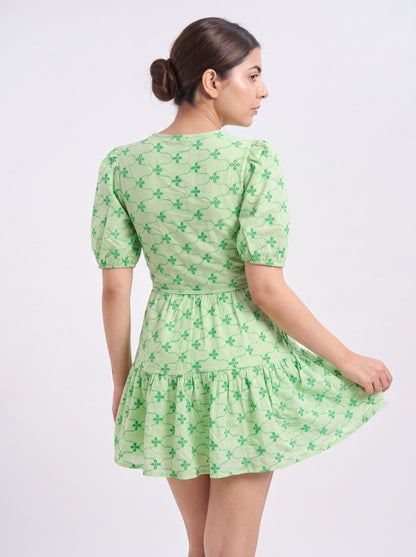 Tbfo Green Cotton Wrap Short Dress