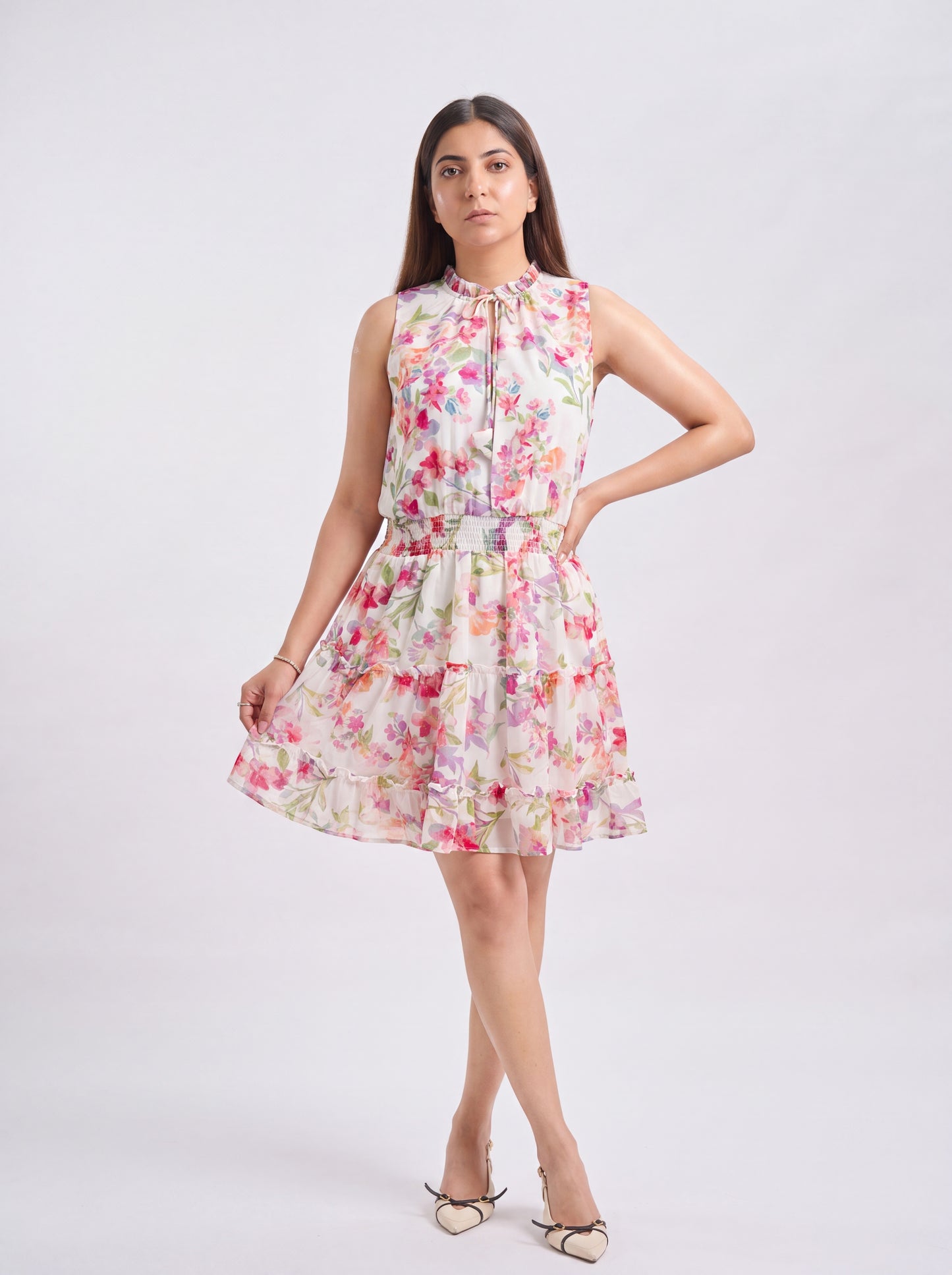 Tbfo White Short Printed Dress