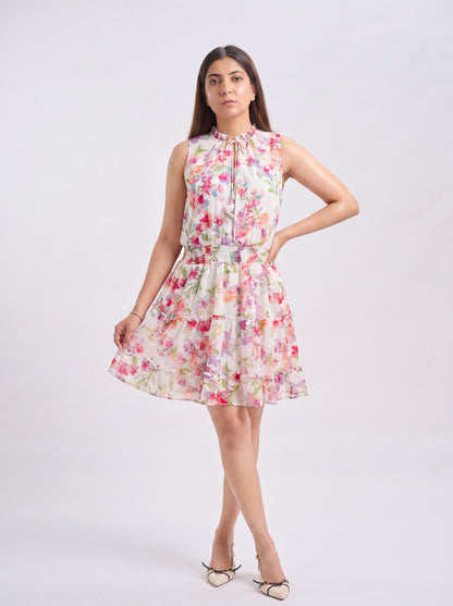 Tbfo White Short Printed Dress