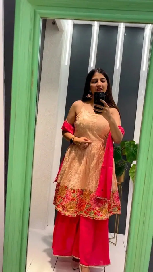 Peach pink sharara set - TBFO