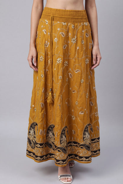 Tbfo Mustard Embroidered Skirt