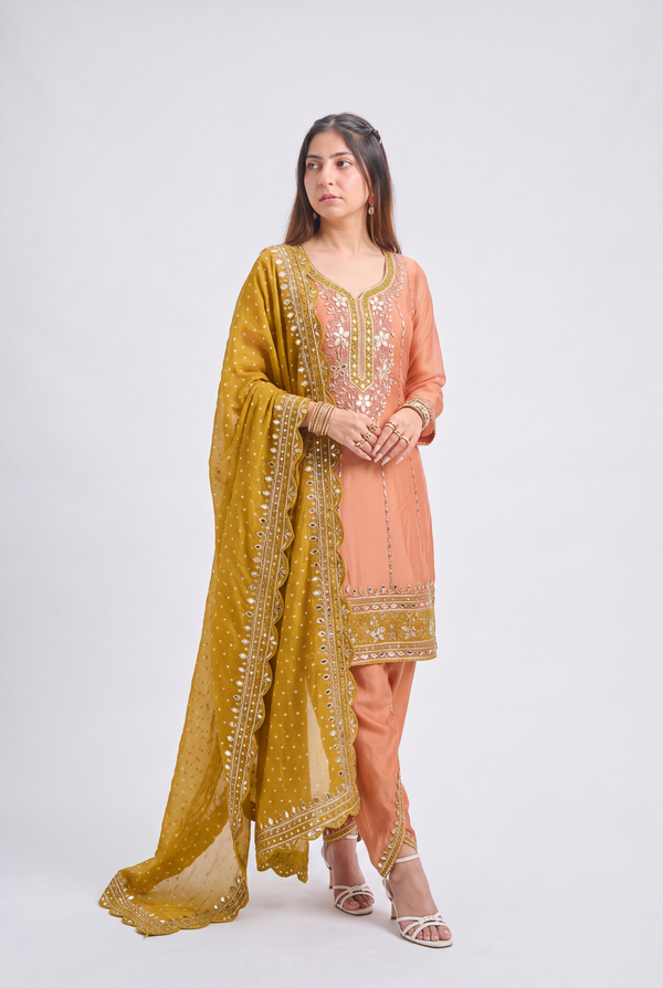 Tbfo Sunehri Peach Suit Set