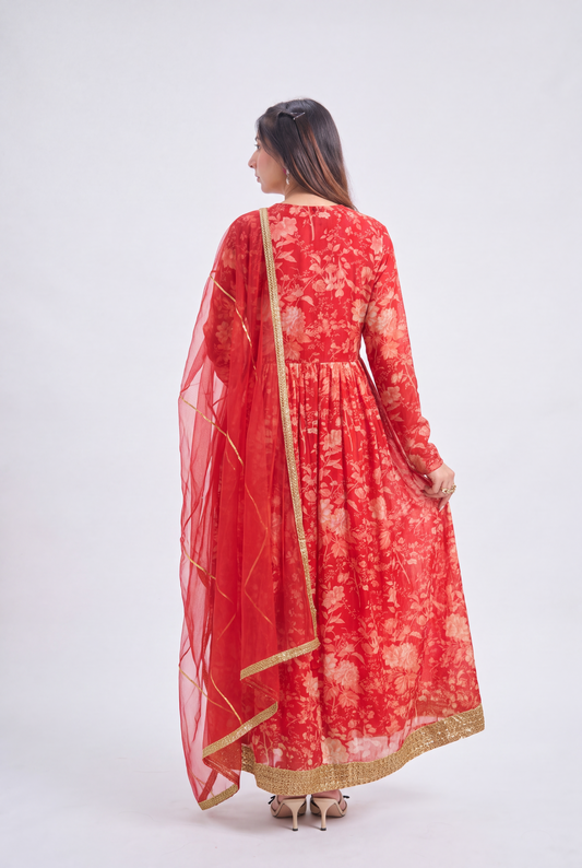 Tbfo Red Alia Cut Muslin Suit