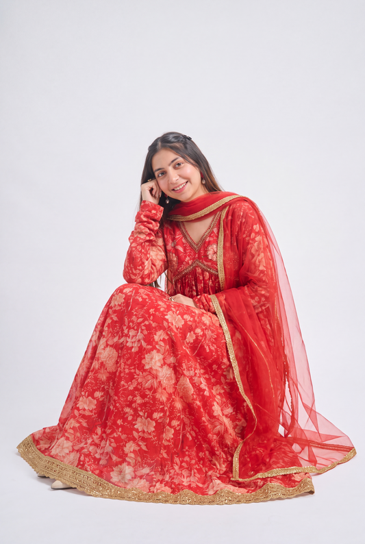 Tbfo Red Alia Cut Muslin Suit