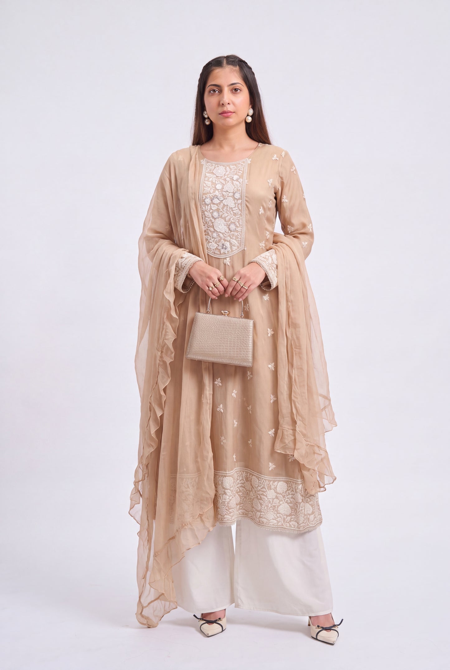 Tbfo Peach Anarkali Set