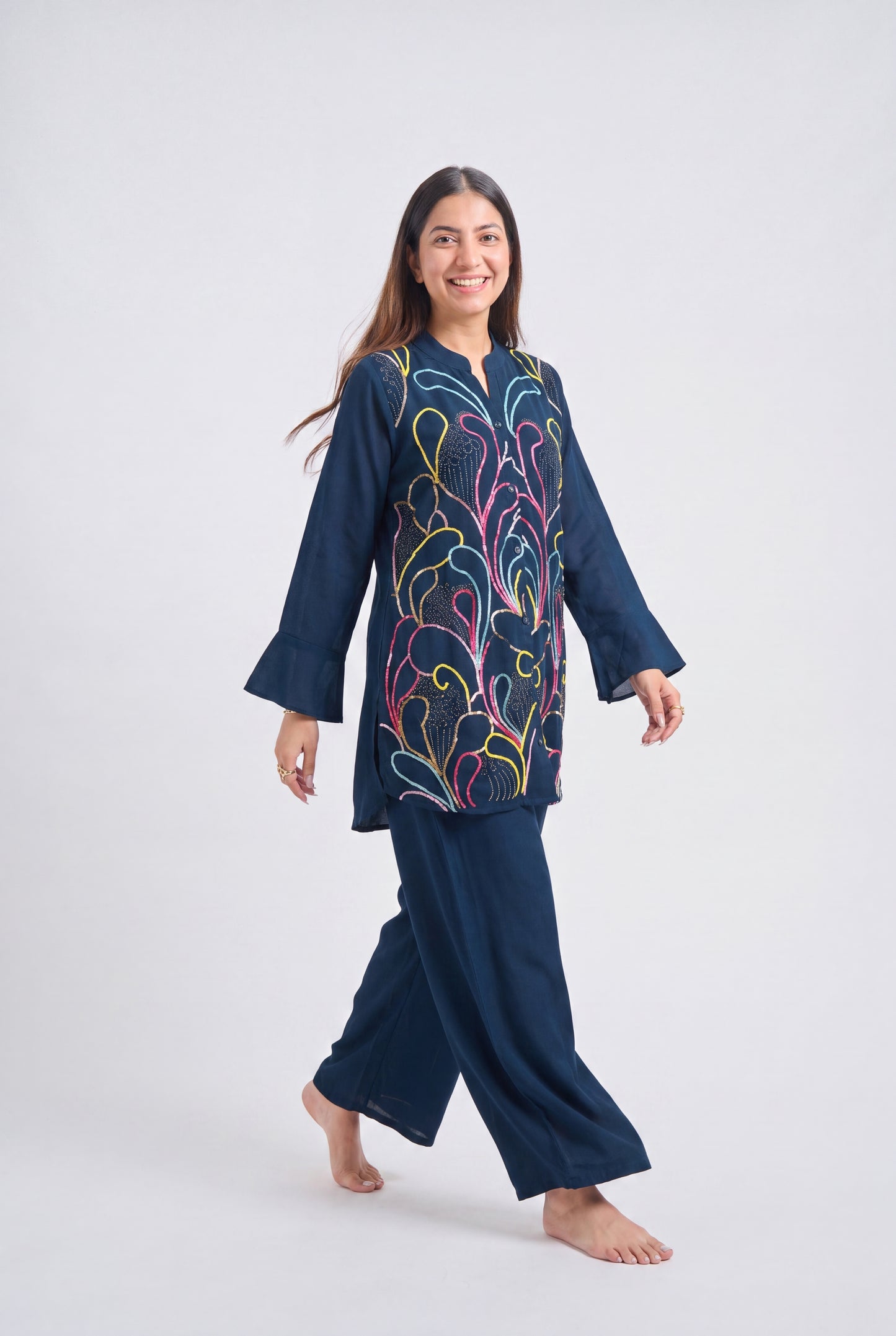 Tbfo Blue Colourful Coord Set