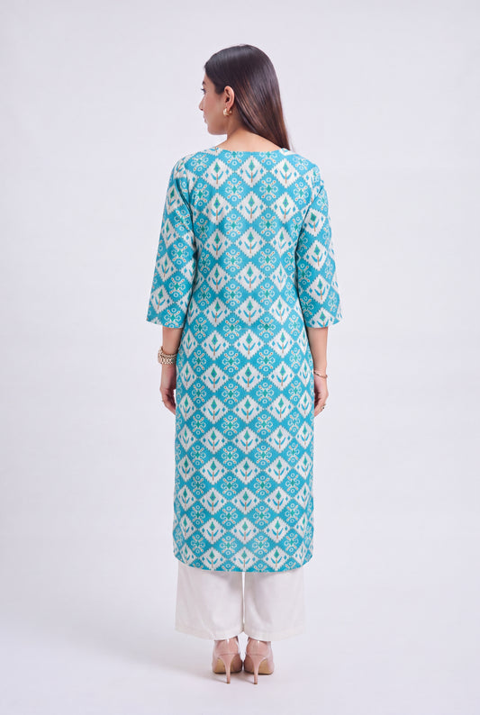 Tbfo Zoya Turquoise Print kurti