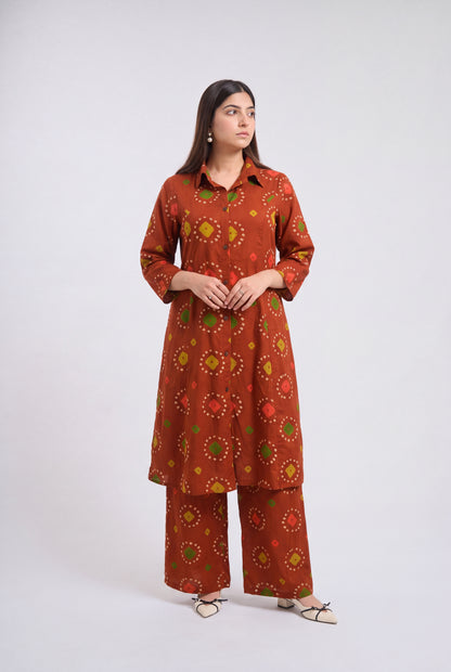 Tbfo Psychedelic Rust Kurta Palazzo Set