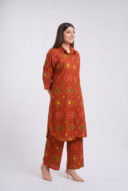 Tbfo Psychedelic Rust Kurta Palazzo Set