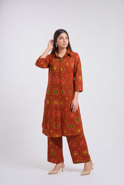Tbfo Psychedelic Rust Kurta Palazzo Set