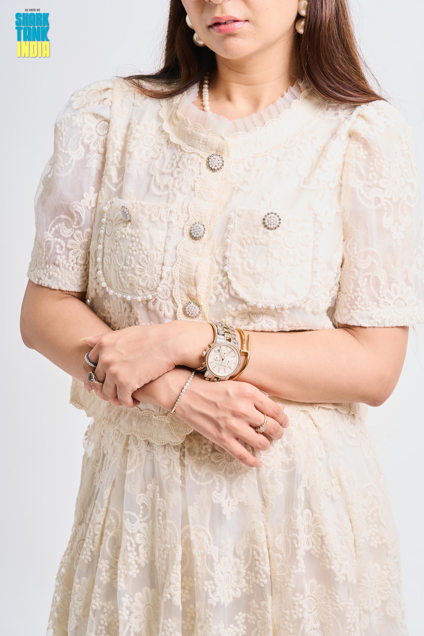 Tbfo Safed Pari Cream Coord Set