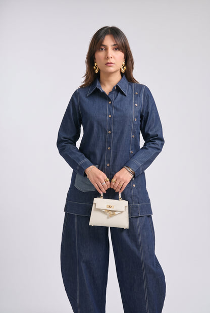 Tbfo Barrel Fit Denim Blue Coord Set
