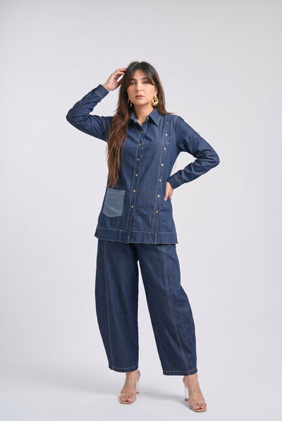 Tbfo Barrel Fit Denim Blue Coord Set