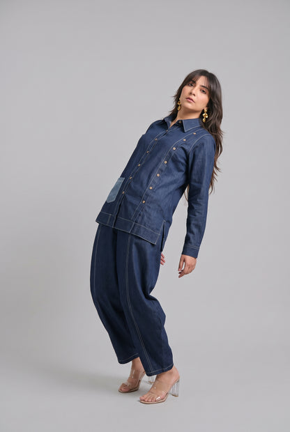Tbfo Barrel Fit Denim Blue Coord Set