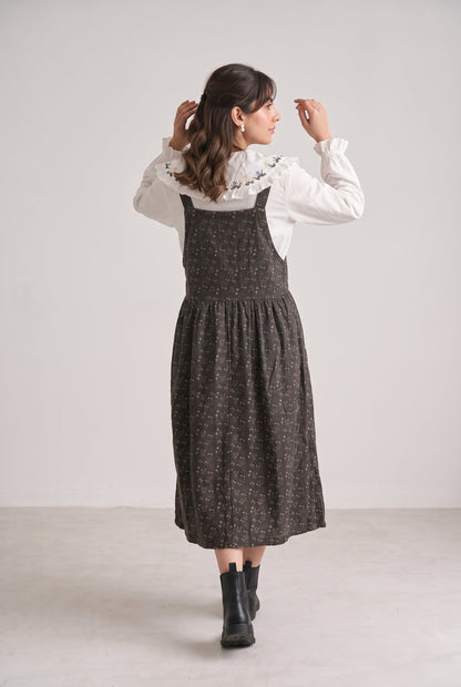 Tbfo Campus Crush – Floral Print Pinafore Midi Dress with Embroidered Collar Shirt