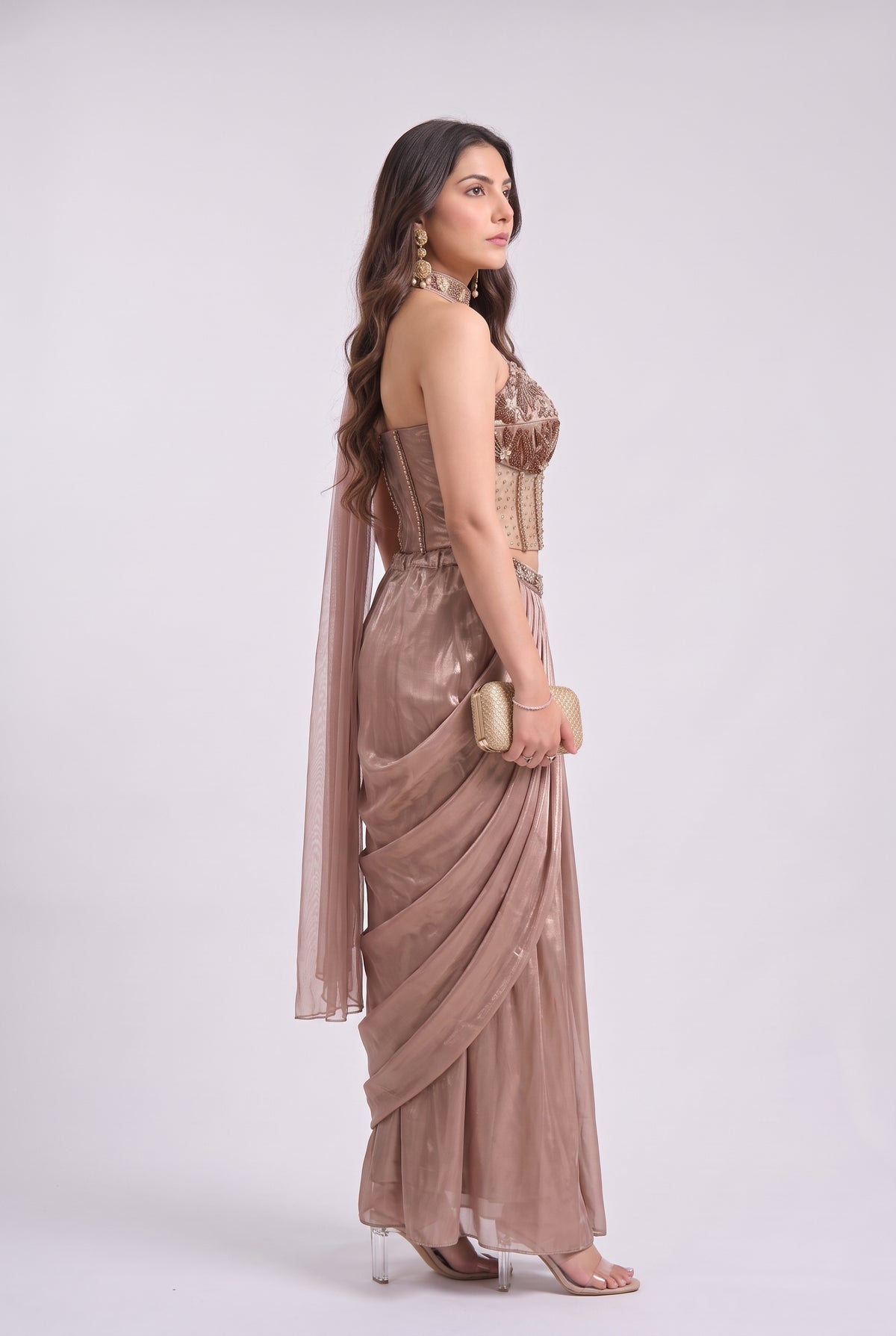 Tbfo Currymaa Dusty Rose 3 Piece Indo-Western  