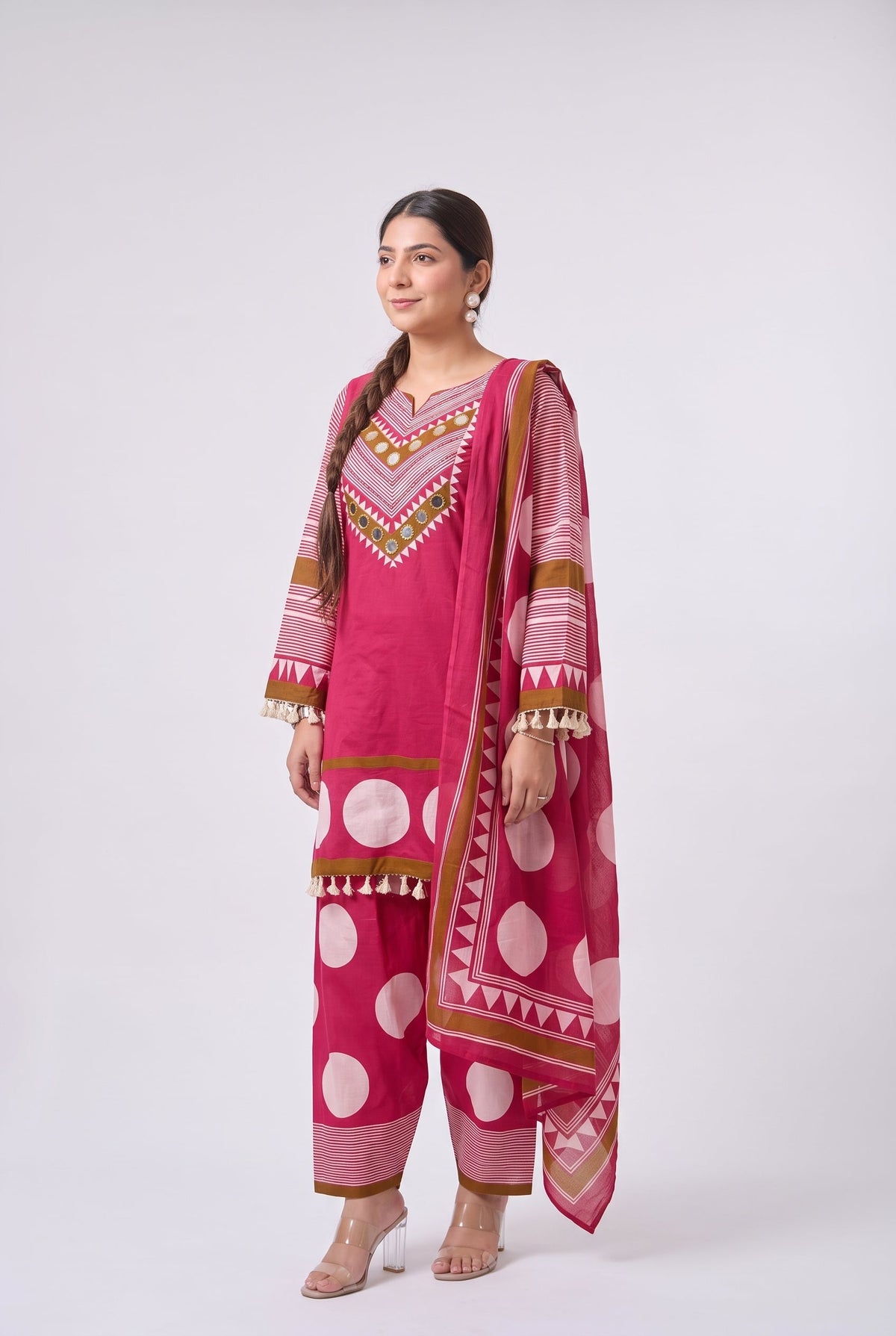 Tbfo Delulu Pink Printed 3-Piece Kurta Set