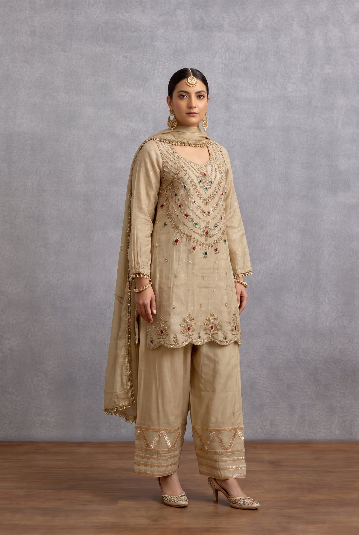 Tbfo Desi Gal – Embellished 3-Piece Kurta Palazzo Set