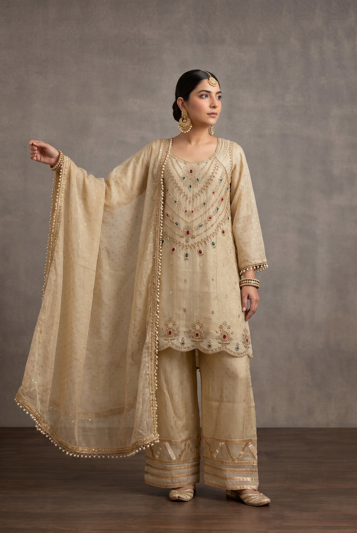 Tbfo Desi Gal – Embellished 3-Piece Kurta Palazzo Set