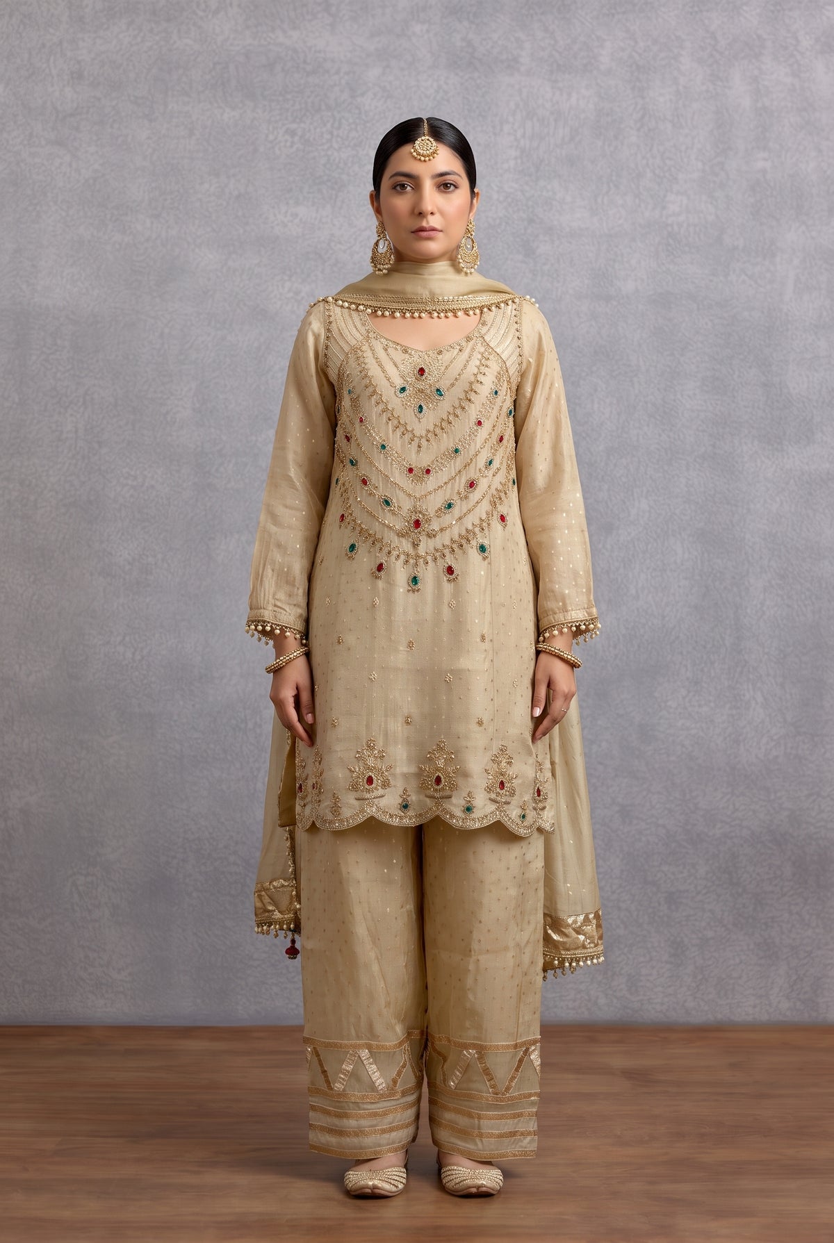 Tbfo Desi Gal – Embellished 3-Piece Kurta Palazzo Set
