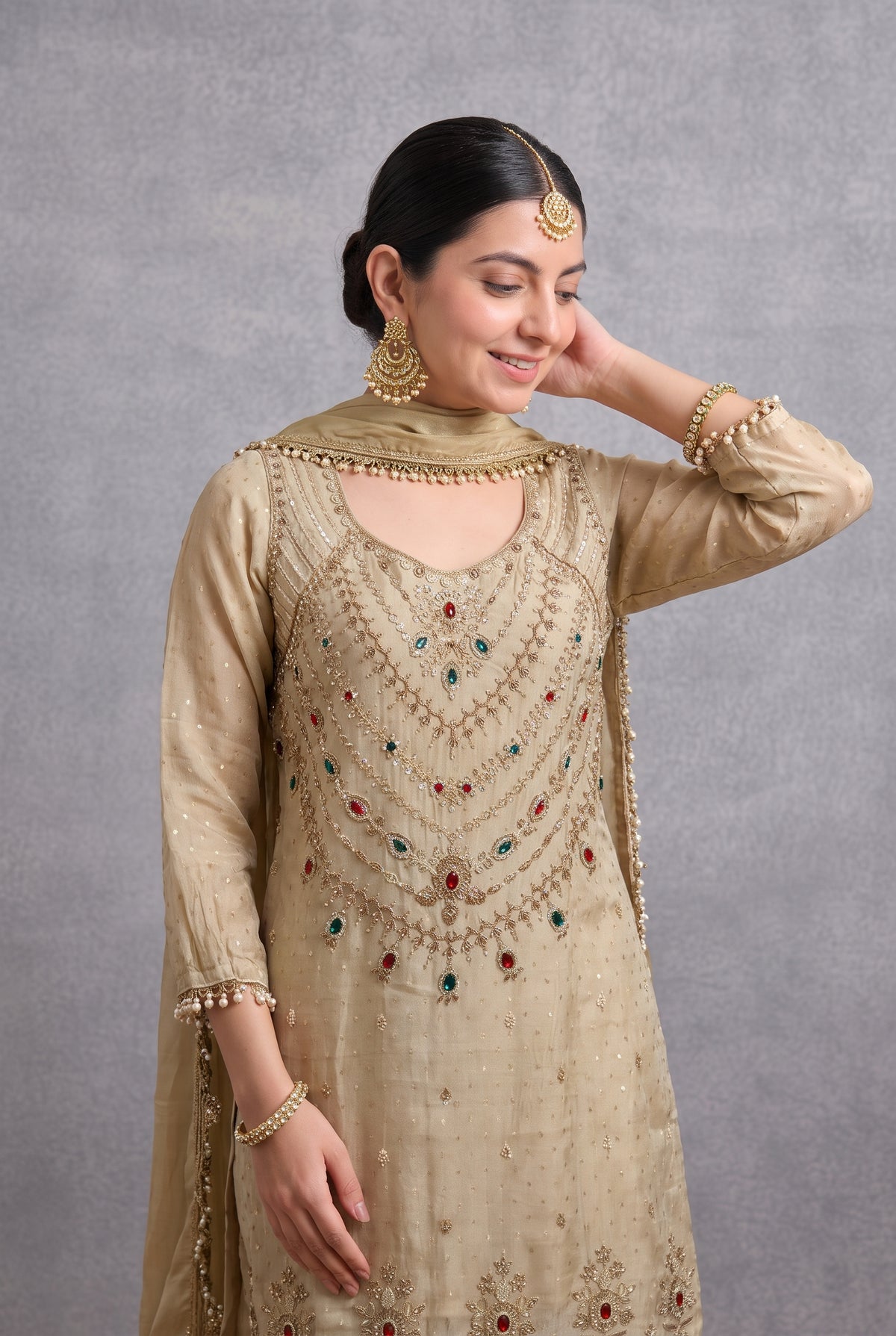Tbfo Desi Gal – Embellished 3-Piece Kurta Palazzo Set